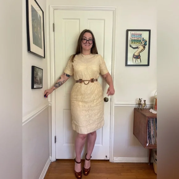 Vintage Dresses | 60s Vintage Cream Wiggle Dress | Color: Cream | Size: M | Canyonvintage's Closet